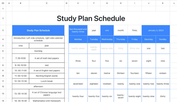 Study plan schedule 1